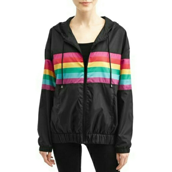 Say What? Jackets & Blazers - NWT Rainbow Striped Windbreaker